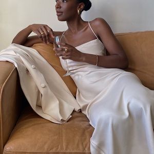 Straight Neck Slip Maxi Dress - Cream